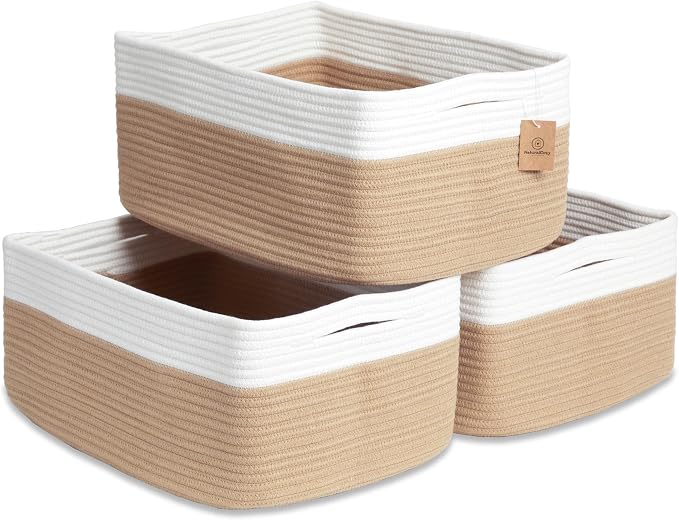 NaturalCozy Storage Baskets 16.8”x13”x7.6” Cotton Rope Woven Baskets by NaturalCozy