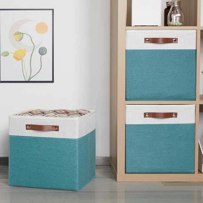 HNZIGE Fabric Storage Bins for Shelves 13x13 Storage Cubes Set Of 4 Foldable - Image 2