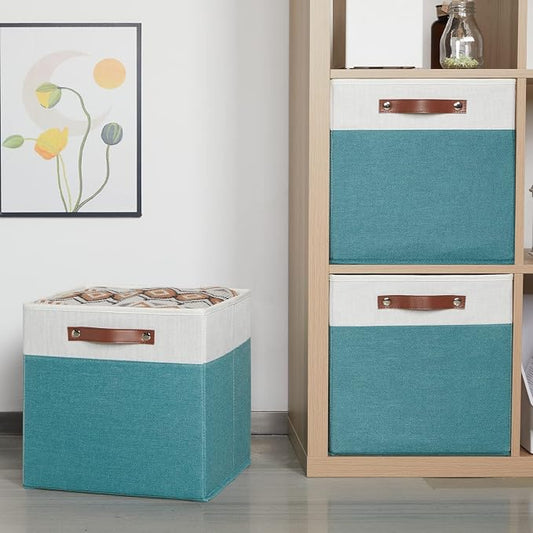 HNZIGE Fabric Storage Bins for Shelves 13x13 Storage Cubes Set Of 4 Foldable - Image 2