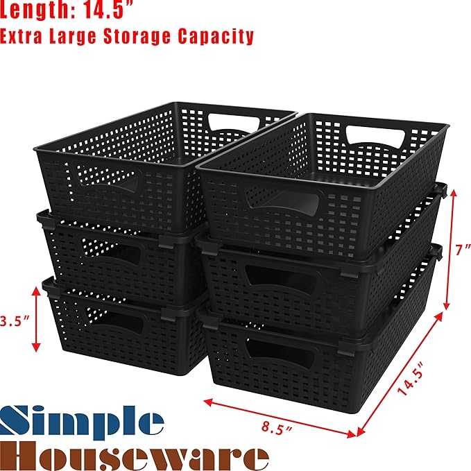 Simple Houseware Stackable Plastic Woven Basket Organizer, 6 Pack, 14.5" x 8.5" - Image 3