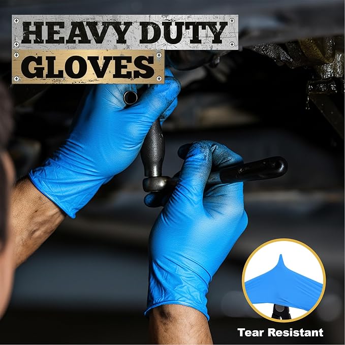 TitanFlex Heavy-Duty Blue Nitrile Gloves, Fully Textured, Mechanic Disposable - Image 2