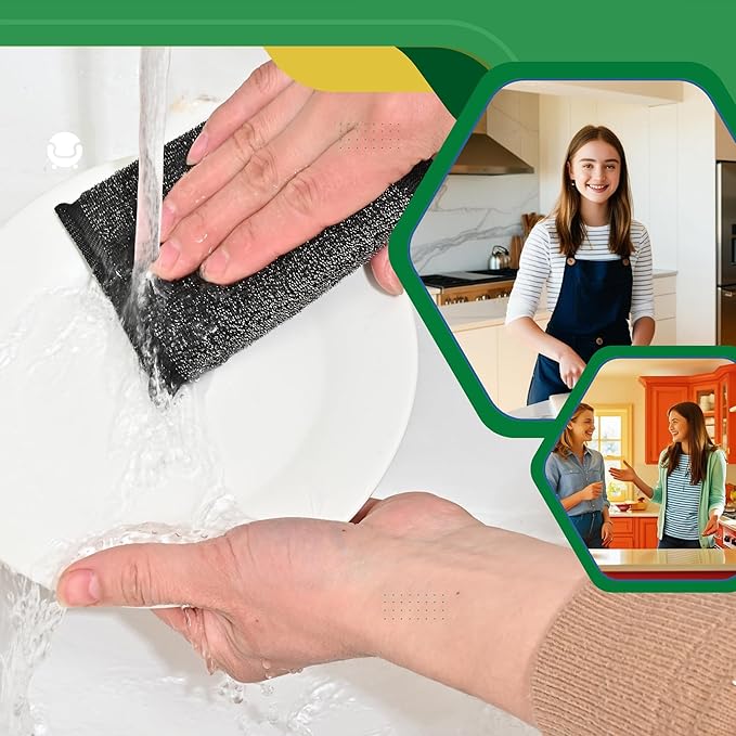 Steel Wool Scrub Sponges Kitchen, Reusable Dish Scrubber Sponge, - Image 5