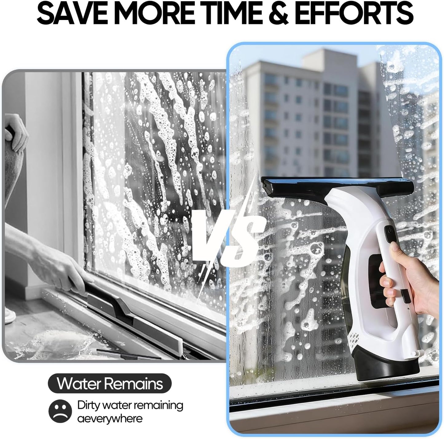 Window Vacuum Squeegee Cordless, Window Vacuum Cleaner with 2000Pa Streak-Free Suction, 30–40" Extension Pole, 11-Inch Cleaner Tool for High Windows, Shower Glass, Tiles & Mirrors