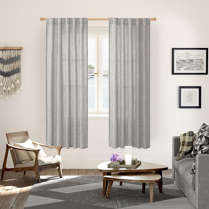 YoungsTex Dark Grey Linen Curtains 72 Inch Long 2 Panels - Image 2