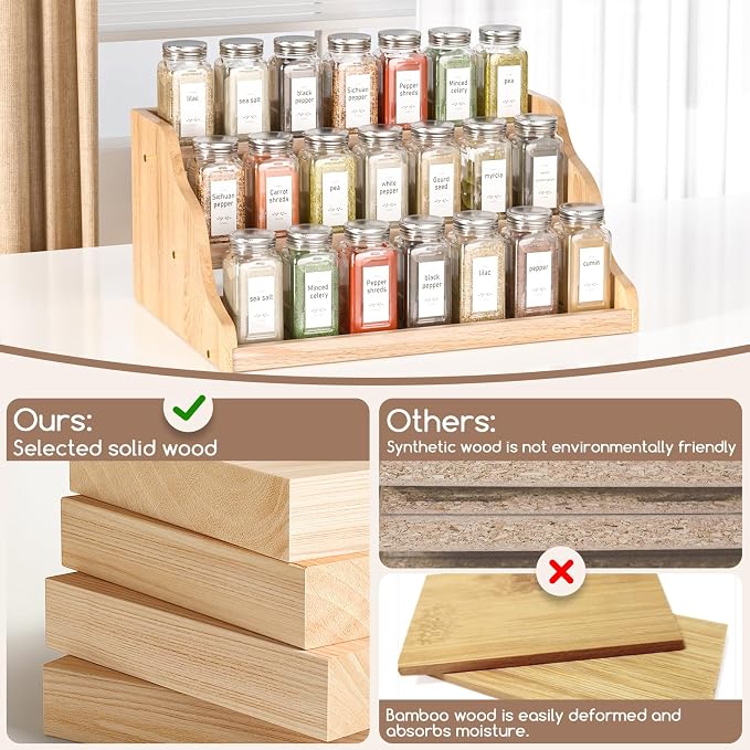 Tiered Spice Rack Organizer for Cabinet, Wooden Spice Rack for Countertop - Image 6