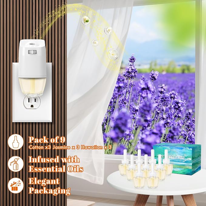 Plug-in Air Freshener Starter Kit, 1 Warmer and 9 Essential Oil Refills - Image 4