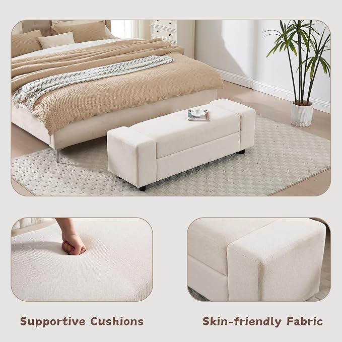Storage Ottoman Bench, 55 Inch End of Bed Linen Bench - Image 4