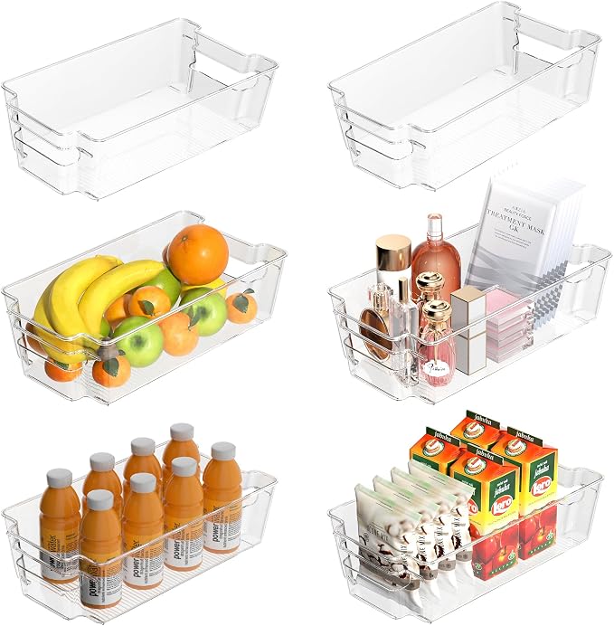 6 Pack Clear Refrigerator Storage Bins, Stackable Plastic Fridge Organizer by MERATIA