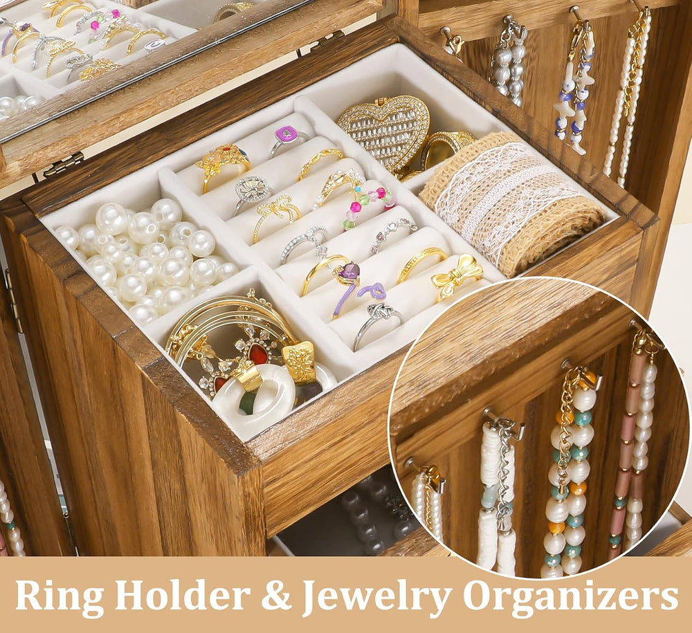 Jewelry Organizer, Rattan Jewelry Box, 5 Layer Wooden Jewelry Organizer Box w...