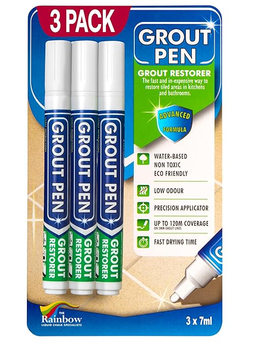 Grout Pen White Tile Grout Paint: Waterproof Grout Paint Pen, Narrow 5mm Tip by RainbowChalkMarkers