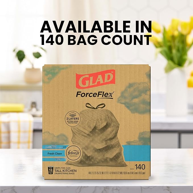 Glad ForceFlex Tall Kitchen Trash Bags, 13 Gallon, Fresh Clean - Image 5
