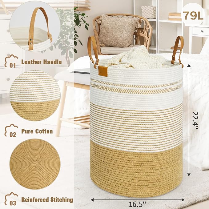 danpinera 79L Laundry Hamper Basket, Tall Round Dirty Clothes Hamper - Image 2
