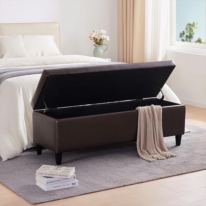 HUIMO Faux Leather Storage Ottoman Bench 50.3 Inch Extra Long PU Upholstered - Image 3
