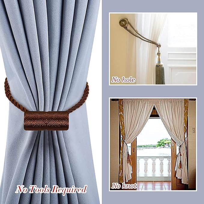 Hion Magnetic Curtain Tiebacks Dark Brown 2pcs, Curtain Tiebacks Buckles - Image 8