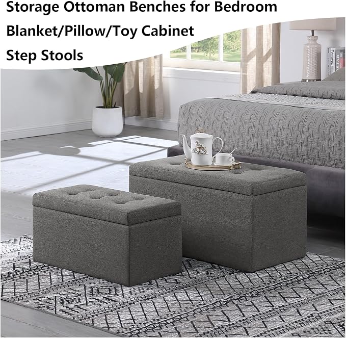 Storage Ottoman Bench with 2.56-inch Thick Seat, 31.5 inch Nesting Ottoman Set - Image 6