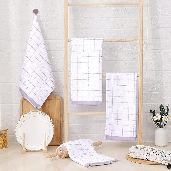 Homaxy 100% Cotton Terry Kitchen Towels, Checkered Designed, Soft and Super - Image 6