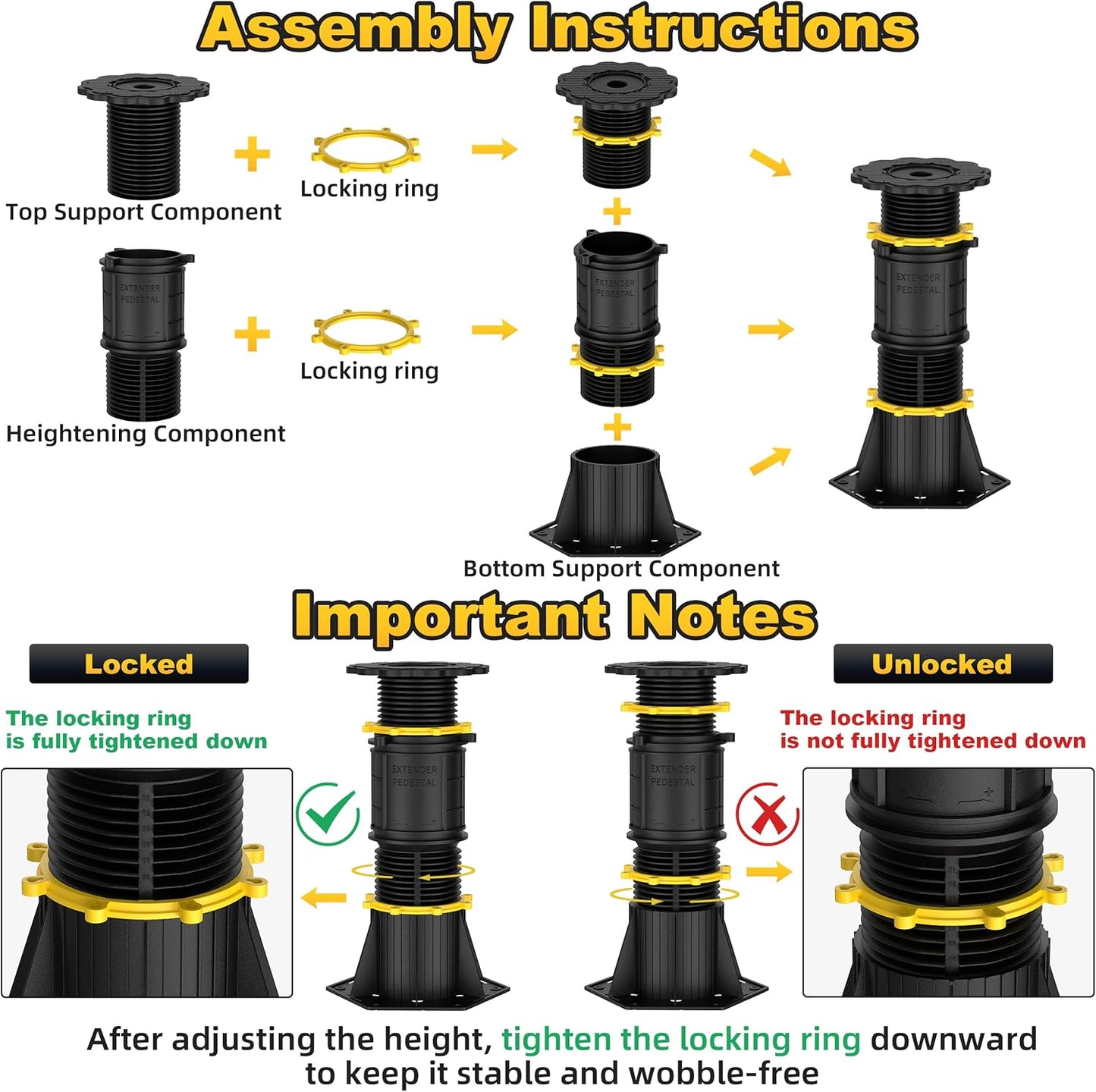 Wlrrcwdttc 4 Pcs Adjustable Height Bed Support Legs 8.5-13 inch, Bed Frame Center Support Legs for Bed Frame/Bed Center Slat, Bed Support Reinforcement Parts Bed Slats Support Leg Bed Legs Replacement