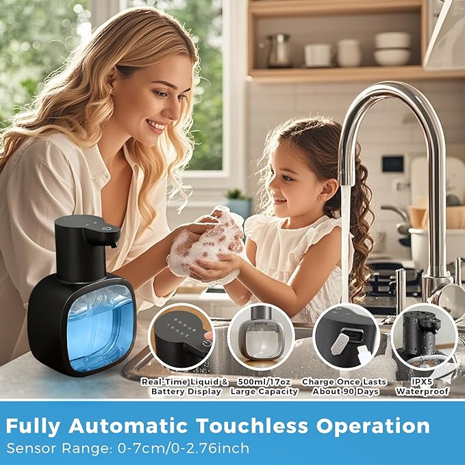 Automatic Liquid Soap Dispenser, 17oz/500ml Touchless Rechargeable - Image 3