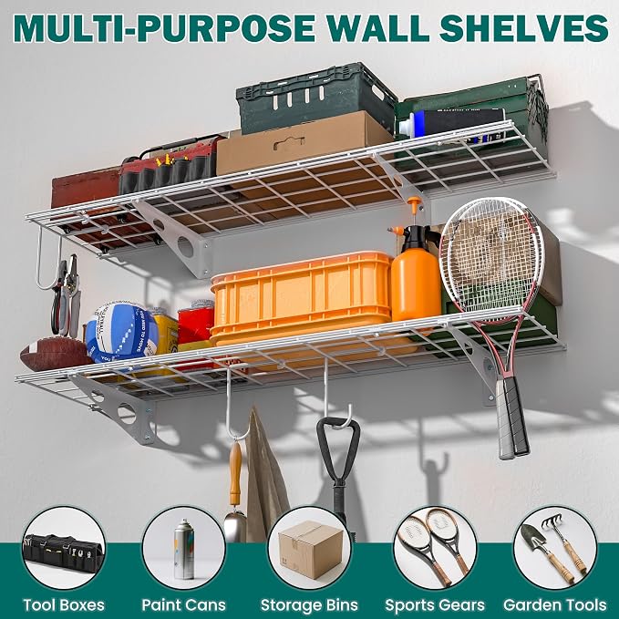 EVERHANGER Garage Wall Shelves, 12 X 48 Inch Wall Mounted Storage Shelves - Image 6