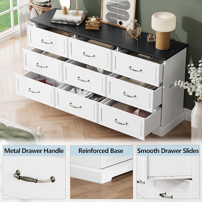 9 Drawer Dresser for Bedroom, Rustic Farmhouse Dresser - Image 5