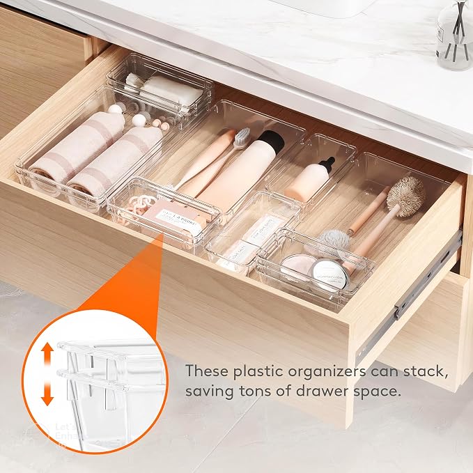 6 Pack Large Clear Plastic Drawer Organizer Trays – Non-Slip Storage Bins - Image 7