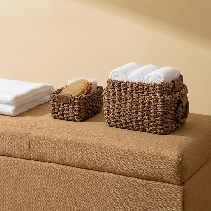 LA JOLIE MUSE Woven Storage Baskets, Recycled Paper Rope Bin Organizer Divider - Image 3