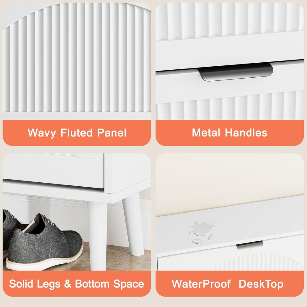 Shoe Storage Cabinet with 2 Flip Drawers, Narrow Wood Shoe Organizer Cabinet ...