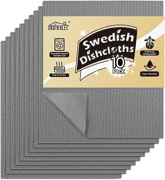 HOMEXCEL Swedish Dishcloths for Kitchen 10 Pack, Sponge Dish Cloth for Counters by HOMEXCEL