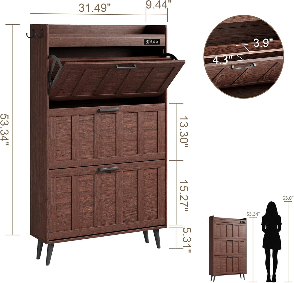 ChooChoo Shoe Storage Cabinet with 3 Flip Drawers and Deodorizer
