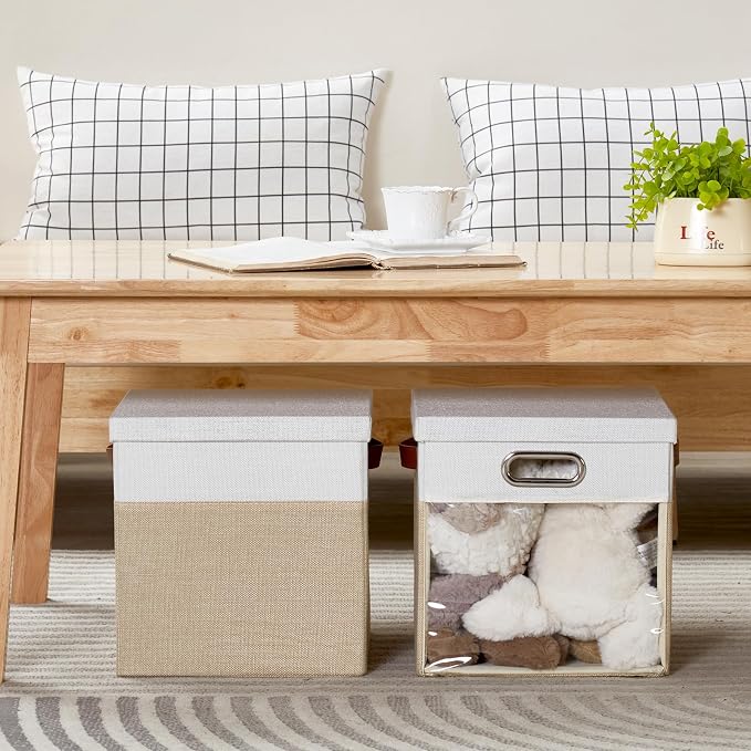 Fabric Storage Cubes with Clear Windows and Lids 11'' Foldable Storage Bins - Image 8