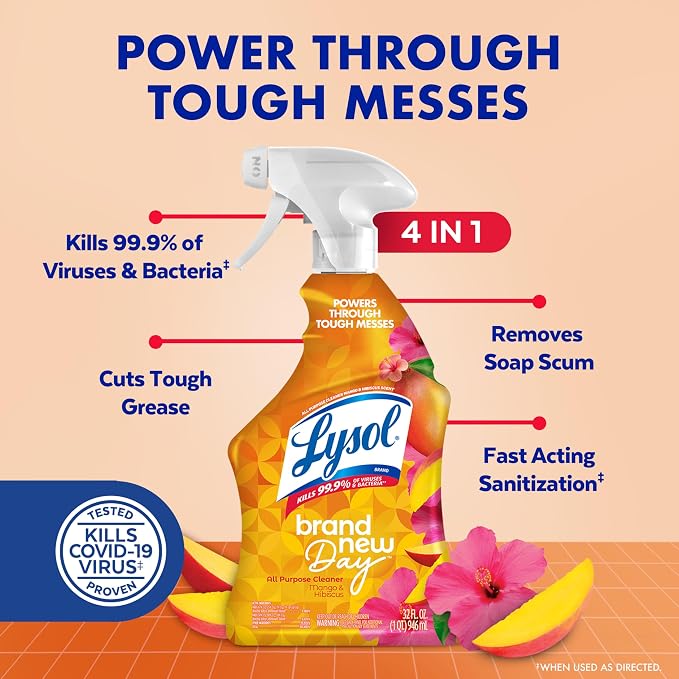 Lysol All Purpose Cleaner Spray, Kitchen & Bathroom Cleaner, Mango & Hibiscus - Image 2