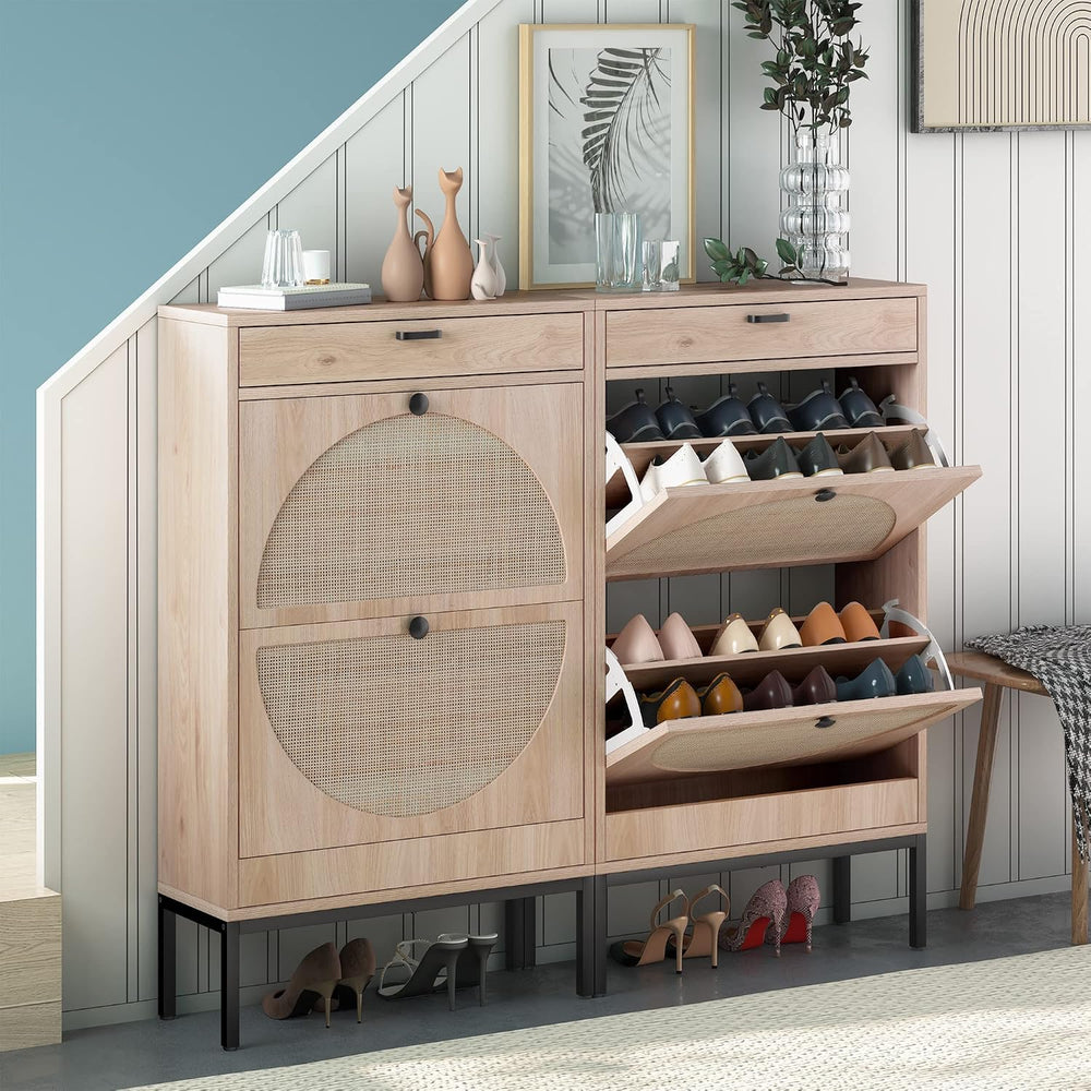 Brafab Shoe Storage Cabinet with 2 Flip Drawers&1 Small Drawer, Slim Entr...