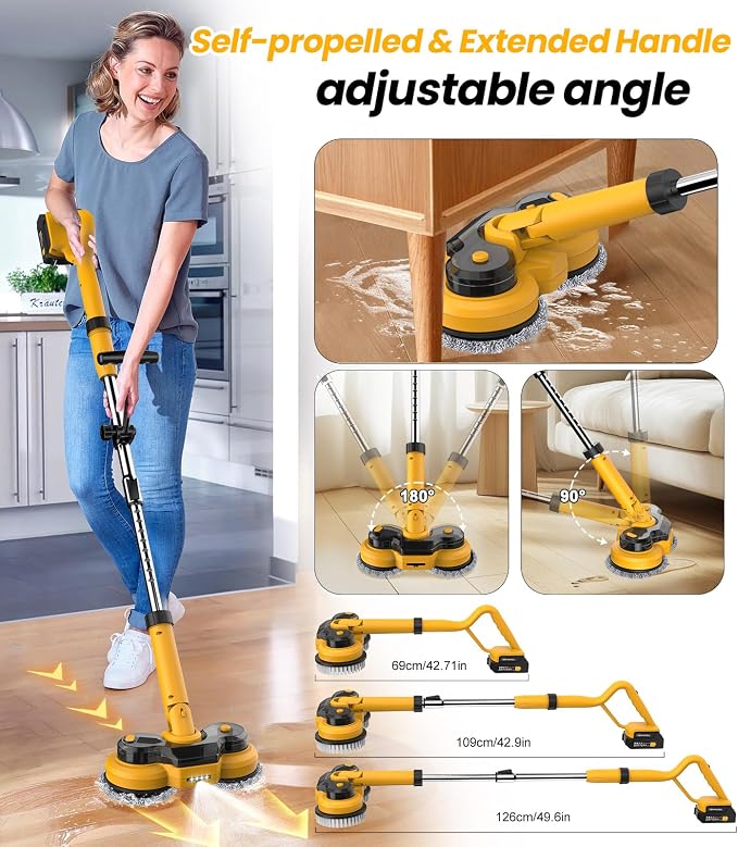 qimedo 6000mAh Battery Electric Mop M1, 800RPM Cordless Electric Power Scrubber - Image 6