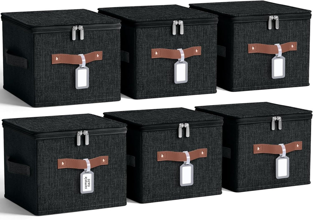 6 Pack Fabric Closet Storage Bins with Lids, 15×10×10 in, Black