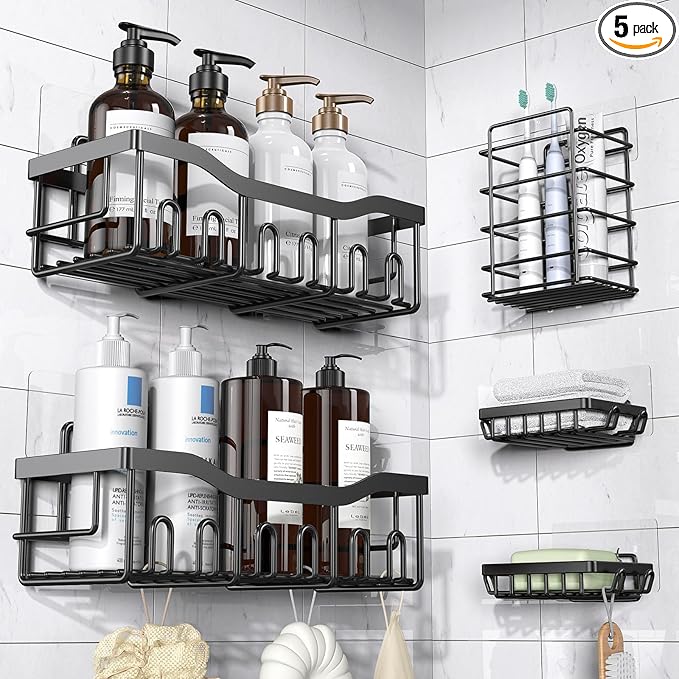 EUDELE Adhesive Shower Caddy, 5 Pack Rustproof Stainless Steel Bath Organizers by EUDELE