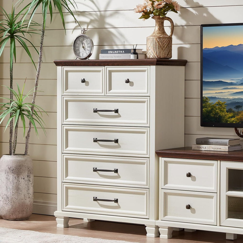 SAVOR LIFE Farmhouse 6 Drawer Dresser for Bedroom, 45 Inch Tall Vintage Wood ...