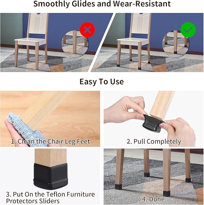Ezprotekt 24 Pcs Black Chair Leg Sliders - Image 4