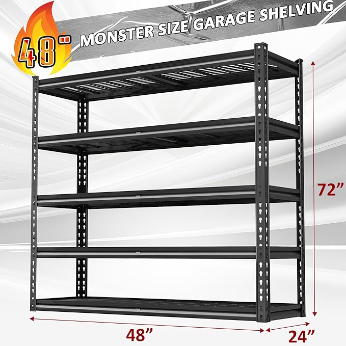 48" W Garage Shelving Heavy Duty, 5-Tier Storage Shelves, 3030LBS Adjustable - Image 3