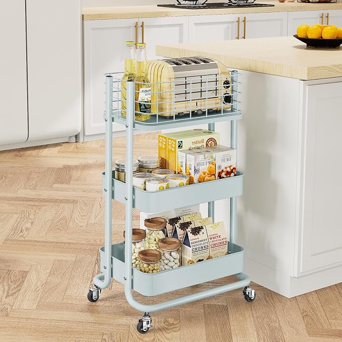 KINGRACK 3 Tier Rolling Cart, Metal Mobile Storage Shelf - Image 6