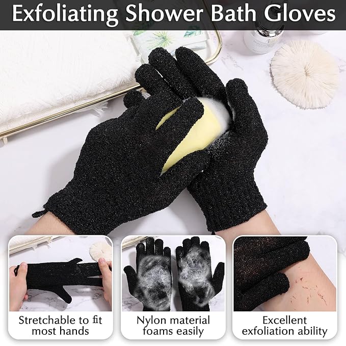 Anezus Exfoliating Back Scrubber Bath Gloves Set, Exfoliating Shower Towel - Image 3