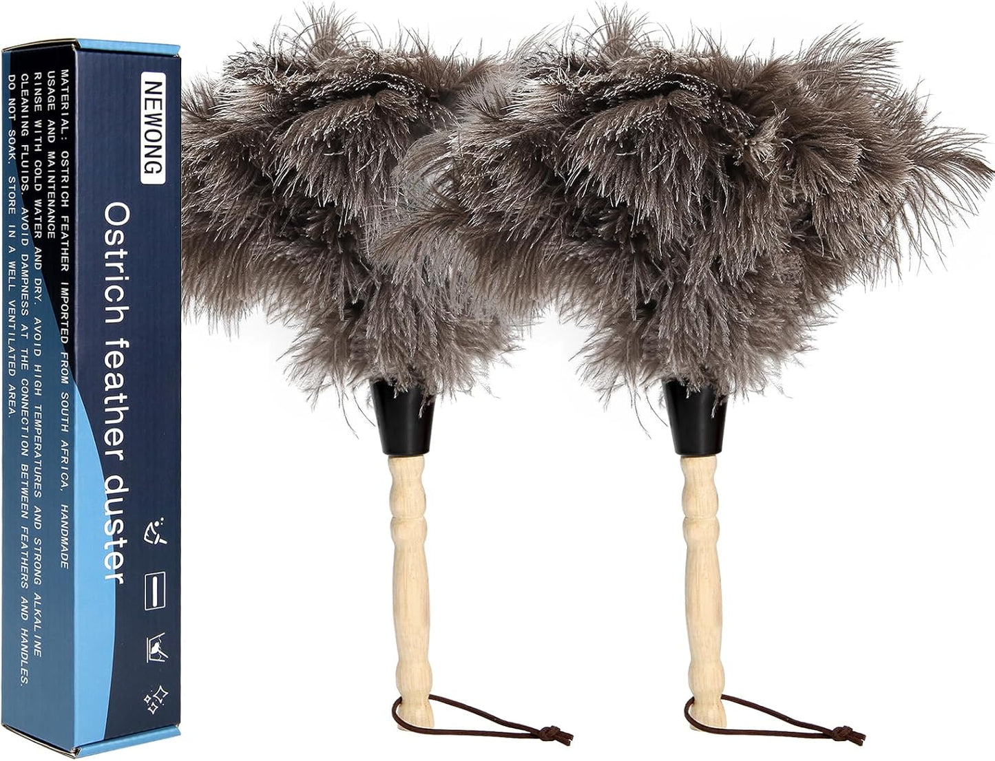 2pcs Ostrich Feather Dusters Natural Feathers Duster with Wooden Handle Natural Ostrich Feathers for Home Cleaning and Office Finishing Duster(2pcs，Length14”