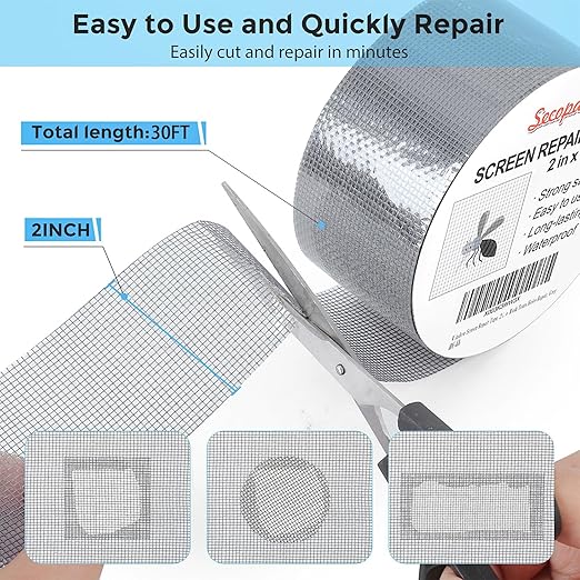 Grey Window Screen Repair Tape, 2IN X 30FT Screen Repair Kit - Image 3
