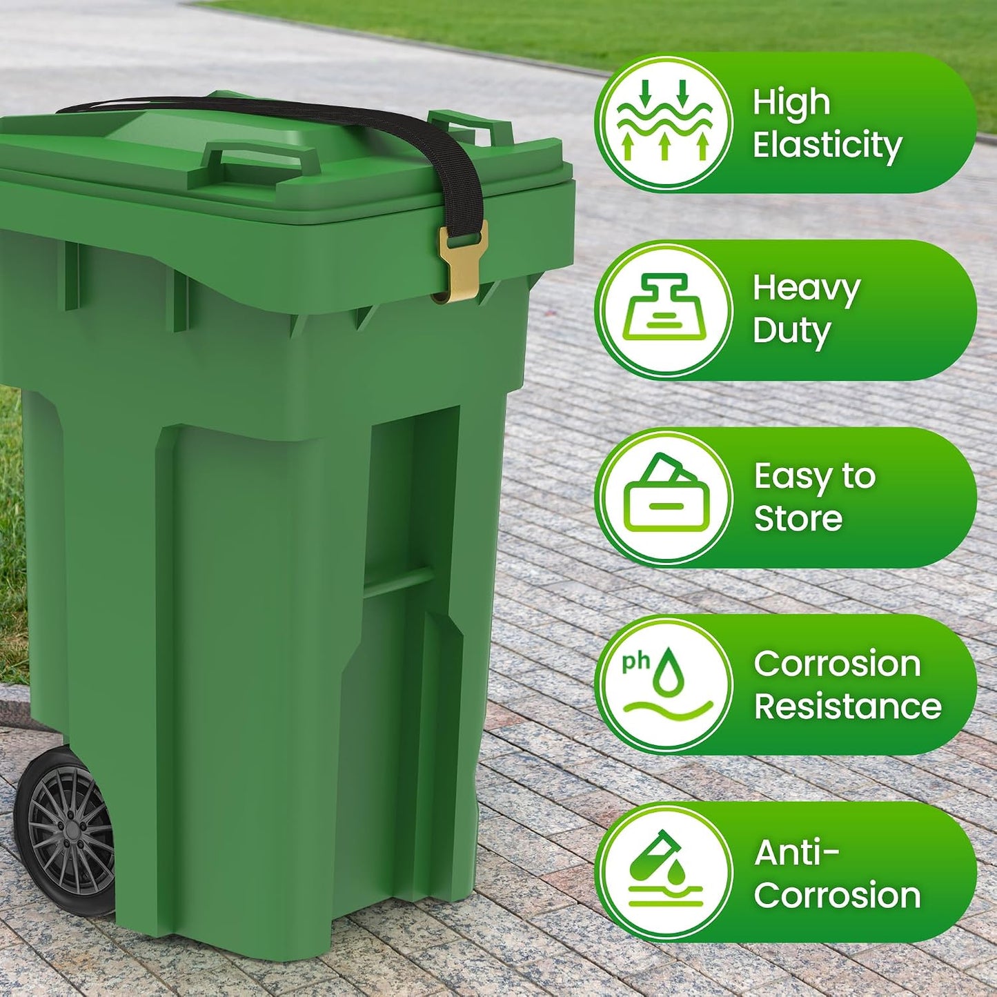 1 Pcs Trash Can Locks for Animals,Garbage Can Lid Locks with Metal Claw,Adjustable Garbage Straps Clips Outdoor for Keep Out Raccoon,Bear - Black