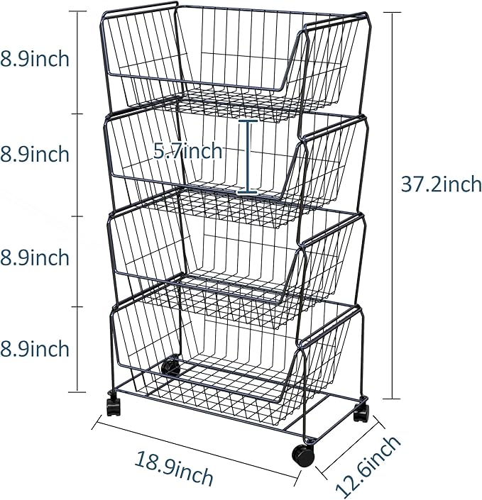 PUSDON 4-Tier Stackable Metal Storage Baskets, Anti-Rust Fruit Vegetable Rack - Image 4