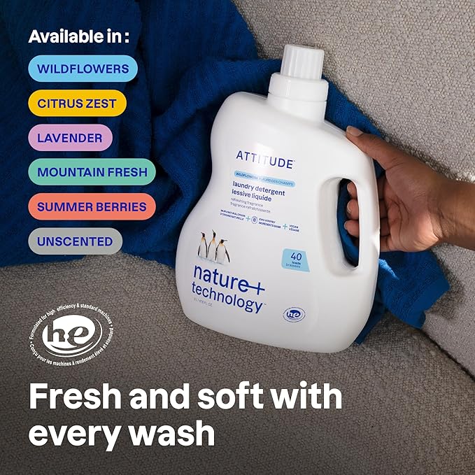 ATTITUDE Liquid Laundry Detergent, EWG Verified, HE Compatible, Plant-Based & - Image 2