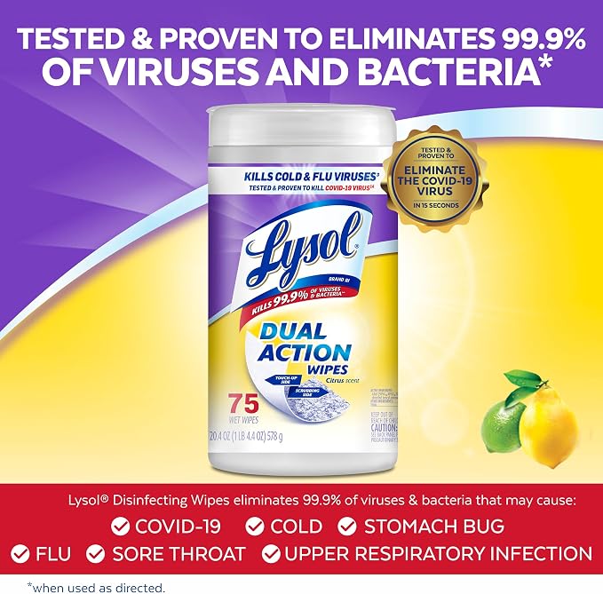 Lysol Dual Action Disinfectant Wipes, - Image 3