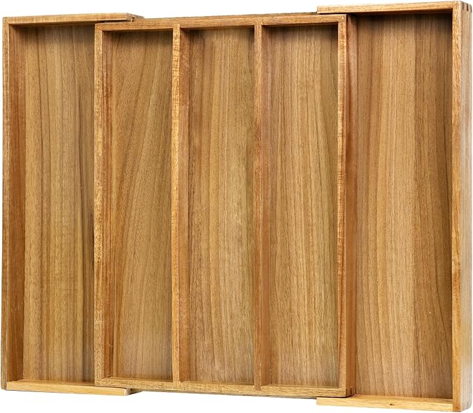 VaeFae Acacia Kitchen Silverware Organizer, Cutlery Drawer Organizer - Image 2
