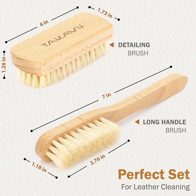 TAKAVU Leather & Upholstery Cleaning Brush Set, Pure White Boar Hair Bristle - Image 2