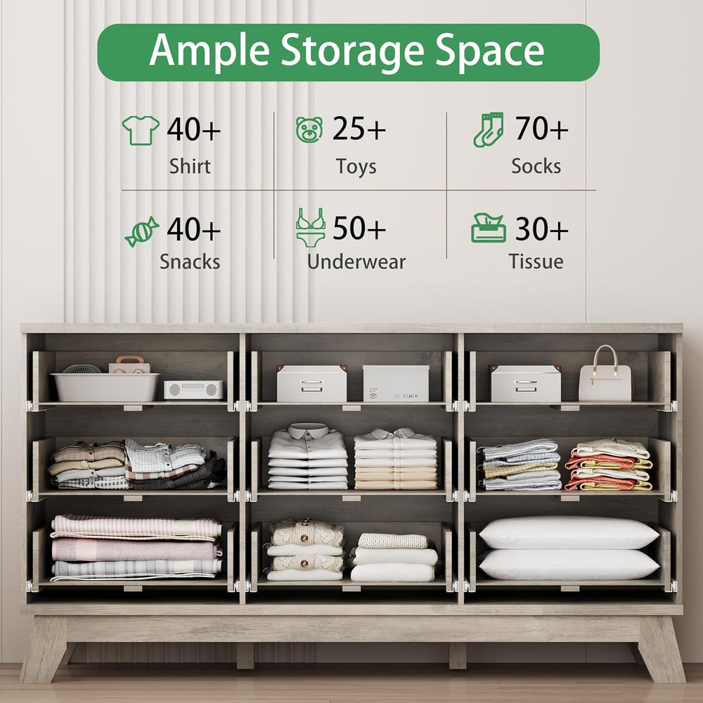 Xixini Fluted Dresser for Bedroom with 9 Drawers, 57" Wide Modern Chest ...