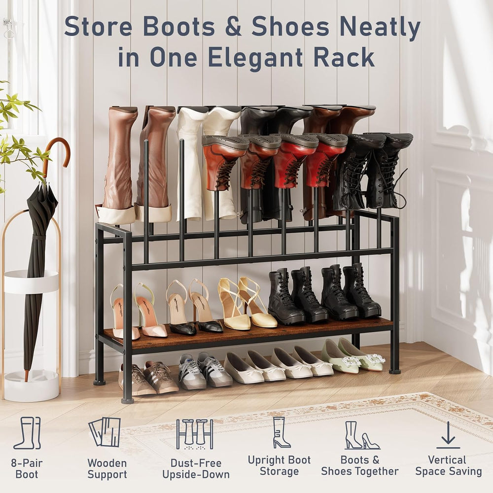 DIMJ Boot Rack 3-Tier - Black Metal Boot Storage Rack for Tall Boots Organize...